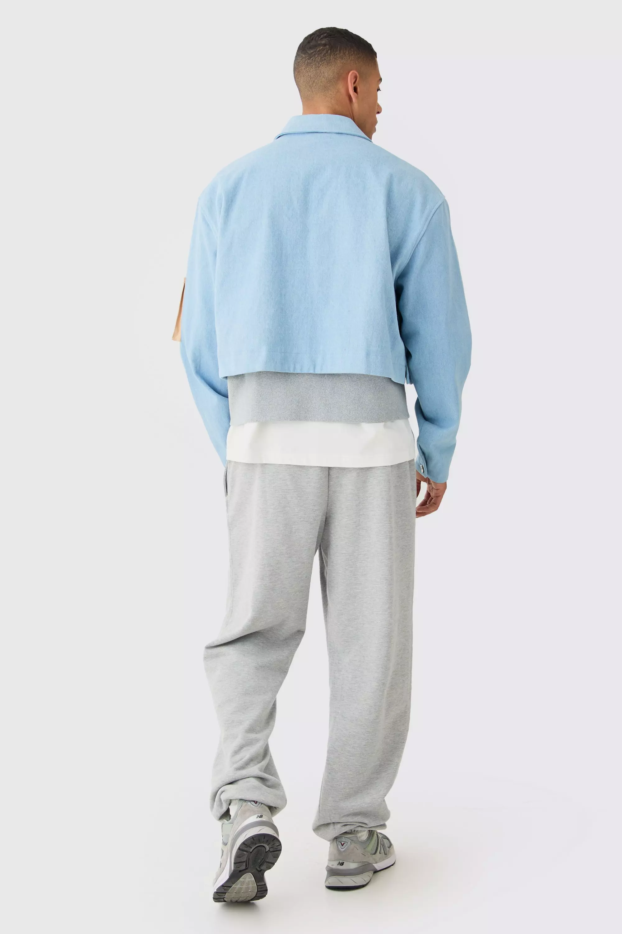 Denim And Jersey Hybrid Layered Trucker Jacket boohooMAN UK